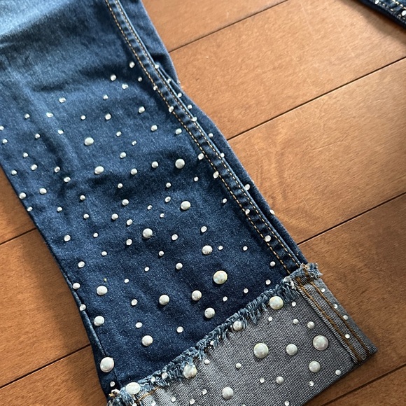 Women's Blue Jeans with Pearl Detailing - Picture 2 of 2